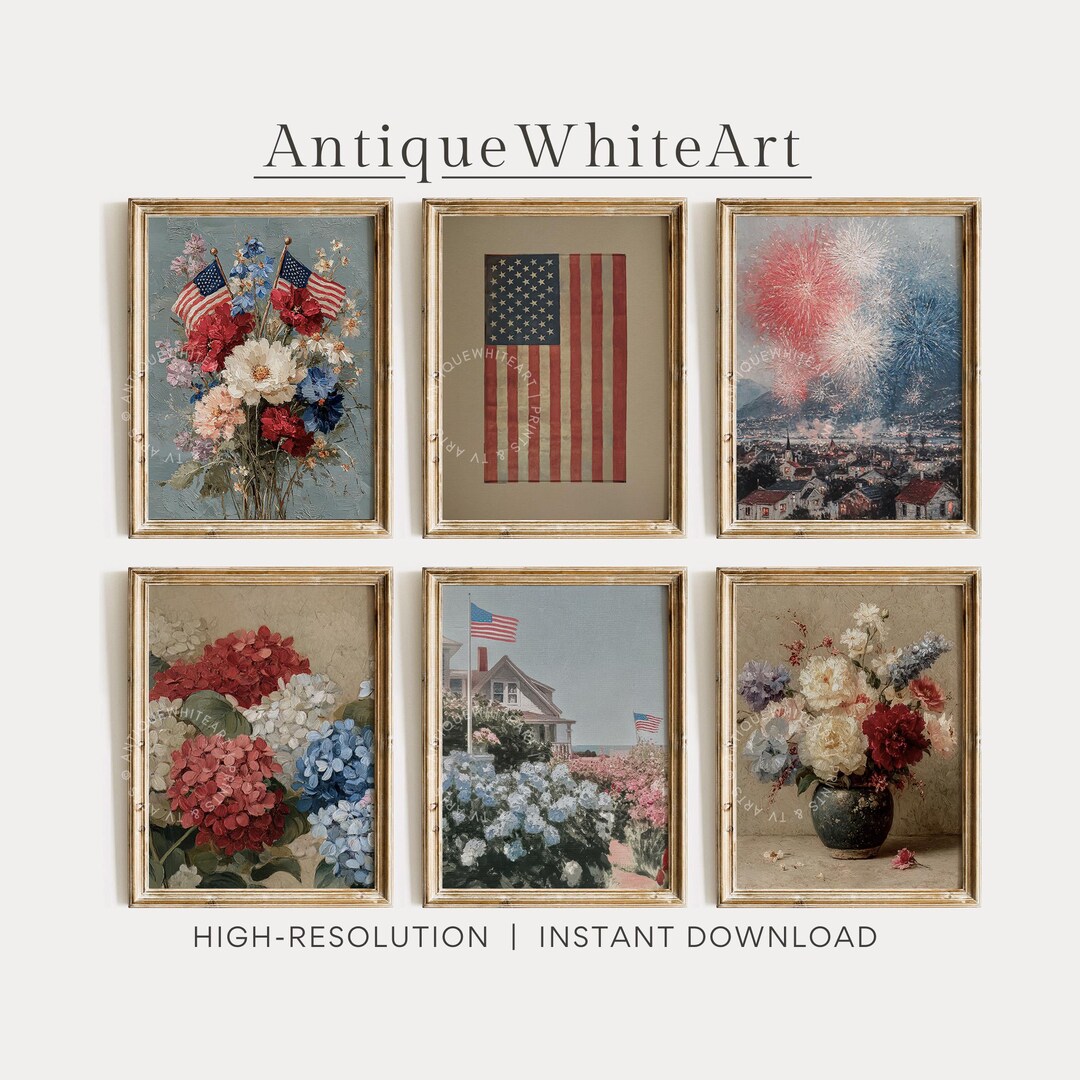 Set of 6 Printable 4th of July Wall Art, Gallery Set of 6 Floral ...