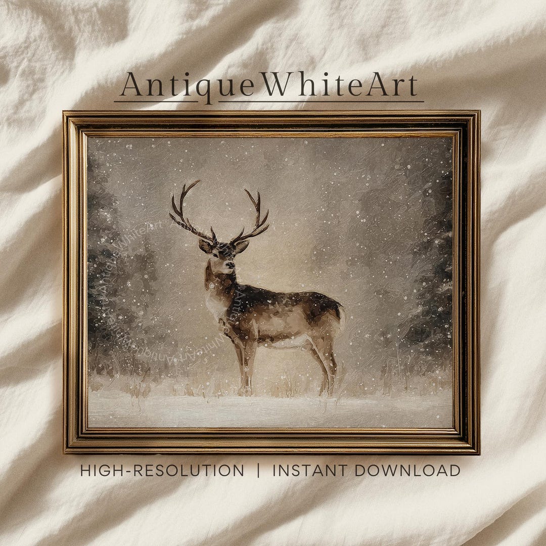 Vintage Christmas Deer Print: Botanical Holiday Wall Art (digital ...