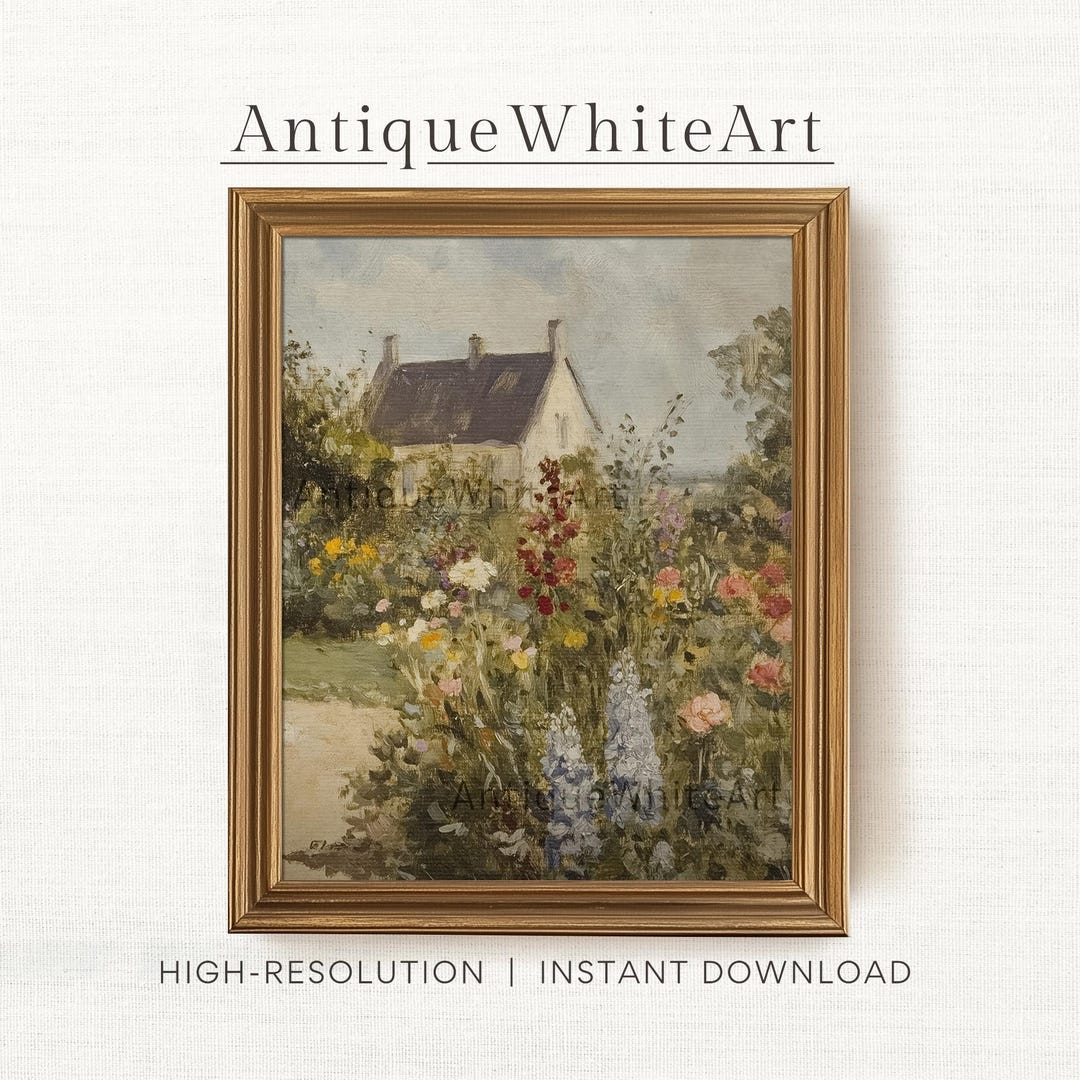 Printable Cottage Garden Wall Art, Spring Landscape Painting Print ...