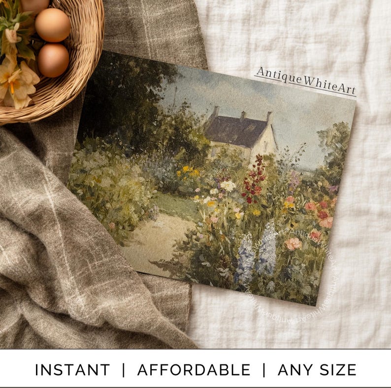 Printable Cottage Garden Wall Art, Spring Landscape Painting Print ...