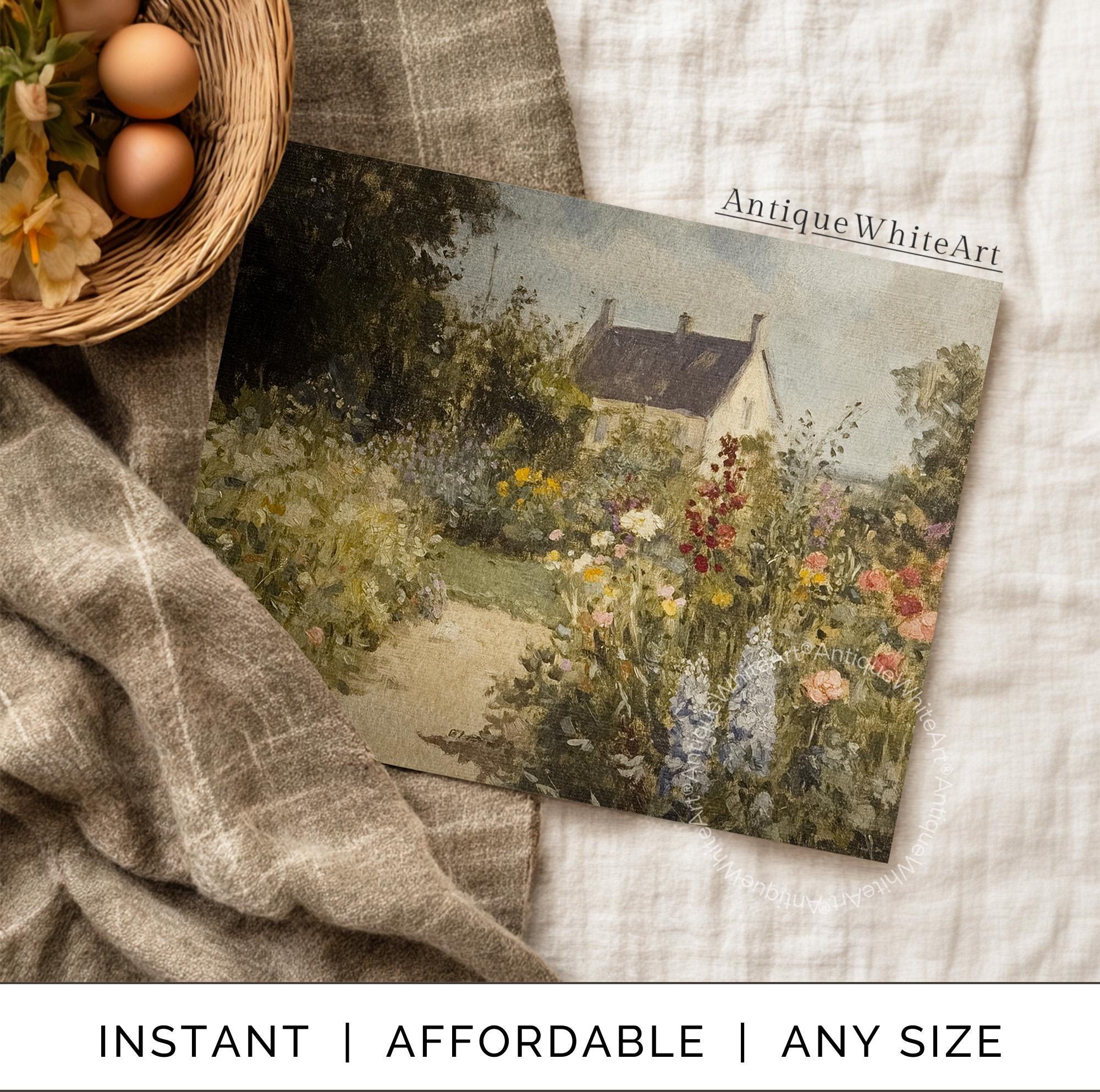 Printable Cottage Garden Wall Art, Spring Landscape Painting Print ...