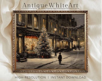 Moody Christmas Town at Night: Dark Holiday Wall Art, Farmhouse Decor (Digital Download) W265