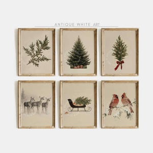 Printable Christmas Prints, Gallery Set of 6, Winter Wall Art, Christmas Tree Painting, Farmhouse Christmas Sketches, Holiday Decor | S95