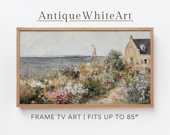 Coastal Frame TV Art, Cottage  Garden Landscape, Seasonal Country TV Art, Muted Tonal Farmhouse Frame Tv Art, Floral Painting for TV |TV619