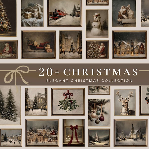 Vintage Christmas Print Set of 20+: Neutral & Moody Holiday Gallery Wall (Digital Download) S162