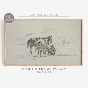 Neutral Sketch Samsung Frame TV Art, Western Cowboy Art for Frame TV, Minimalist Vintage Sketch, Warm Pastel Tone, Digital Download | TV295
