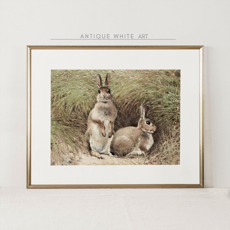 Impression d'oeuvres d'art lapins, impression de Pâques vintage, décoration de lapin pour enfants, peinture pour chambre d'enfant, impression d'animaux en sourdine, lapin numérique imprimable en téléchargement A119 image 8