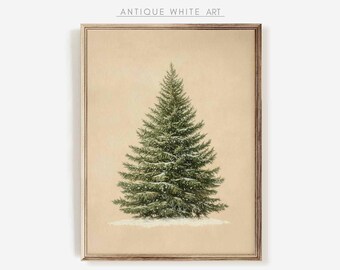 PRINTABLE Christmas Tree Print, Vintage Style Christmas Wall Art, Evergreen Tree Painting, Winter Prints, Moody Print, Holiday Decor | W123