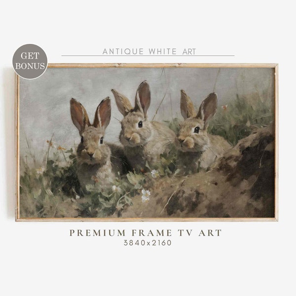 Spring Samsung Frame TV Art, Easter Bunnies, Vintage Painting, Farmhouse Art for TV, Country Classy Easter Decor, Digital Download | TV41