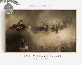 Vintage Christmas Samsung Frame TV Art, Santa’s Sleigh Art for TV, Farmhouse Painting, Christmas Wall Decor, Digital Download Art | TV184