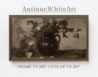 Arte para TV con marco de estilo melancólico, pintura al óleo floral vintage oscura, botánica rústica, arte floral, arte para TV con marco elegante, descarga digital / TV596