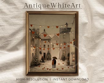 Romantic Village Wall Art, Vintage Style, Valentines Day Decor, Digital Download | A660
