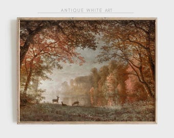 Afdrukbare vintage herfstschildering, humeurig herfstlandschap, decor van de boerderij, herfst authentieke kunst, aardetinten schilderij, digitale download | A302