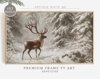 Samsung Frame TV Art, Deer in Snowy Winter Landscape, Christmas Frame Tv Art, Winter Forest, Holiday Frame Tv Art, Digital Download | WA16