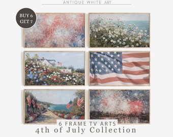 Independence Day Frame TV Art Set, 4th of July Art, American Flag, Coastal Summer Garden Art for TV, USA Oil Painting, Digital Download TS52