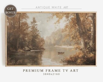 秋のフレーム付きテレビアート、素朴な風景画、Samsungテレビアート、ムーディーな秋の装飾、森の風景スクリーンセーバー、ヴィンテージスタイルの絵画 | TV470
