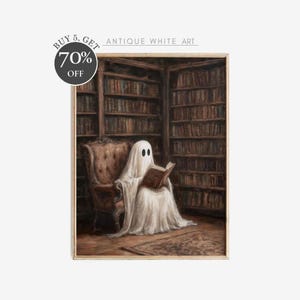 Gruselige Halloween Wandkunst, Geist in Vintage Bibliothek Druck, rustikale Halloween Dekoration, Geist Malerei, Herbst Saison Kunst, Sofort Download | A289