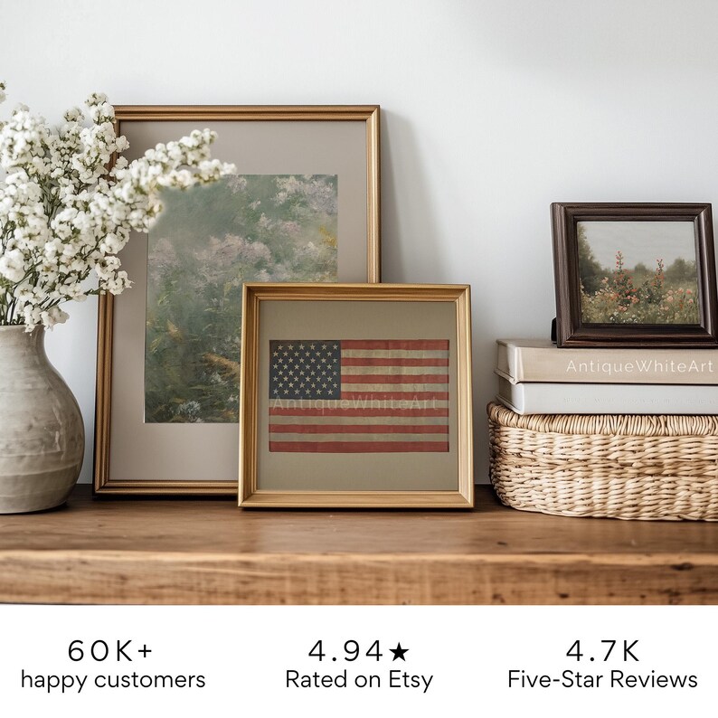 Printable American Flag Wall Art, Vintage 4th of July Print ...