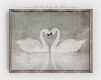 Valentine's Day Printable Wall Art, Valentine Muted Vintage Art, Romantic Print, Valentines Day Decor, Swans in LoveDigital Download | A369
