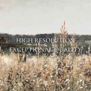 May include: A painting depicting a field of wildflowers with a cloudy sky in the background. The text "HIGH RESOLUTION & EXCEPTIONAL QUALITY" is superimposed on the image.
