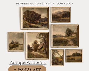 Dark Moody Fall Art Prints, Printable Set of 7 Prints, Vintage Landscape Wall Art, Rustic Wall Decor, Moody Farmhouse Printable Art | S124