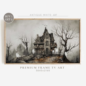 Halloween Frame TV Art, Ghosts Samsung Frame TV, Vintage Haunted House, Spooky Farmhouse Halloween Art for TV, Spooky House Art | TV163