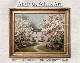 Printable Spring Blooming Garden Wall Art, Cottage Painting | Digital Download | A753