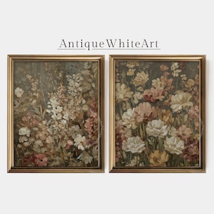 Conjunto de 2 láminas florales vintage, arte mural de flores silvestres con un toque melancólico, descarga botánica antigua, decoración rústica de flores oscuras, arte digital imprimible /S121