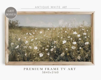 Samsung Frame TV Art, Wildflower Field Landscape, Vintage styled Warm Tone Painting, Spring Country Flowers Art, Digital Download | TV282