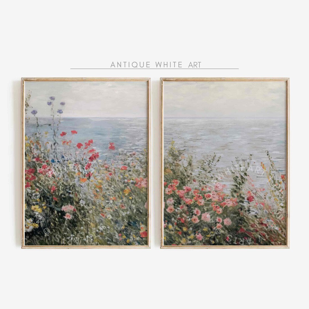 Printable Coastal Wildflowers Set of 2 Prints, Neutral Summer Landscape ...