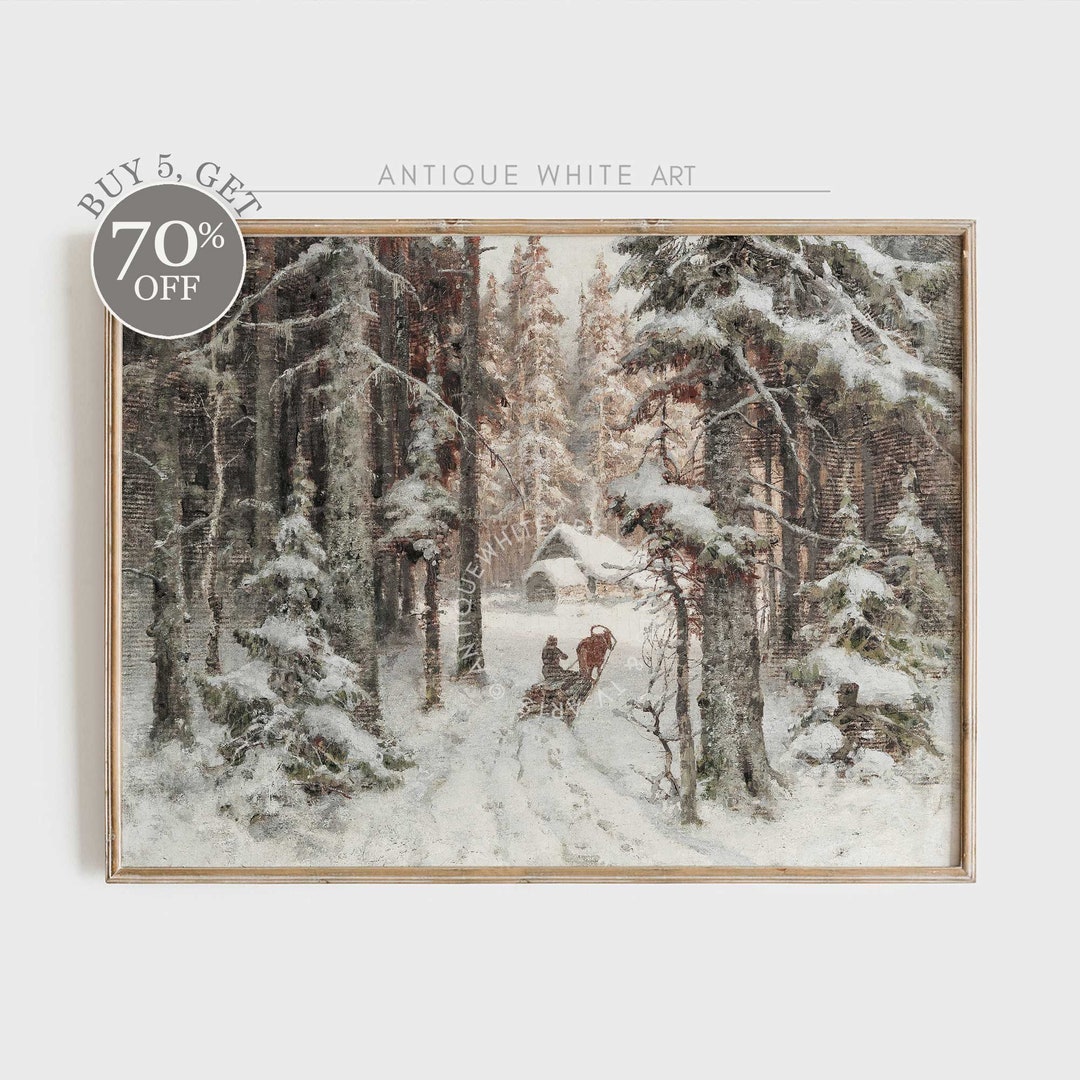 Vintage Winter Print, Rustic Snowy Winter Forest Art, Neutral Landscape ...