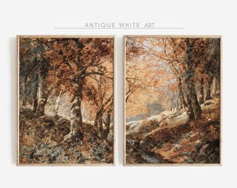 Antique Autumn Set of 2 Prints, Fall Wall Arts, Vintage Rustic Painting, Country Wall Decor, Fall Print, Warm Tone PRINTABLE Wall Art |S12