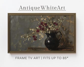 Cuadro de TV con marco de otoño melancólico, pintura al óleo floral vintage oscura, botánica de estilo rústico moderno, cuadro de TV con marco de flores, descarga digital / TV594