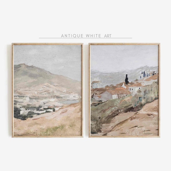 Set of 2 Prints, Wall Art Pair Set, Neutral Horizontal Landscape Wall Arts, Italian Countryside Paintings, Vintage Set of 2 Prints | S66
