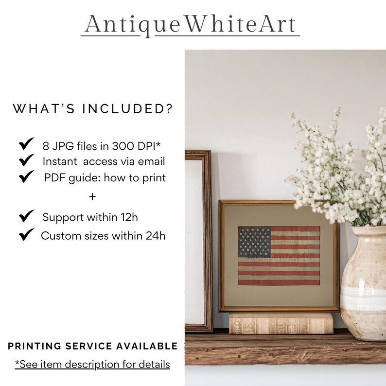 Printable American Flag Wall Art, Vintage 4th of July Print ...