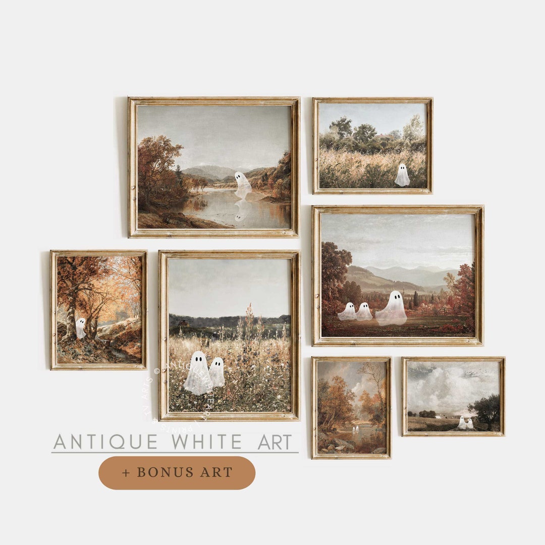Cute Ghosts in Vintage Paintings, Printable Halloween Gallery Set ...