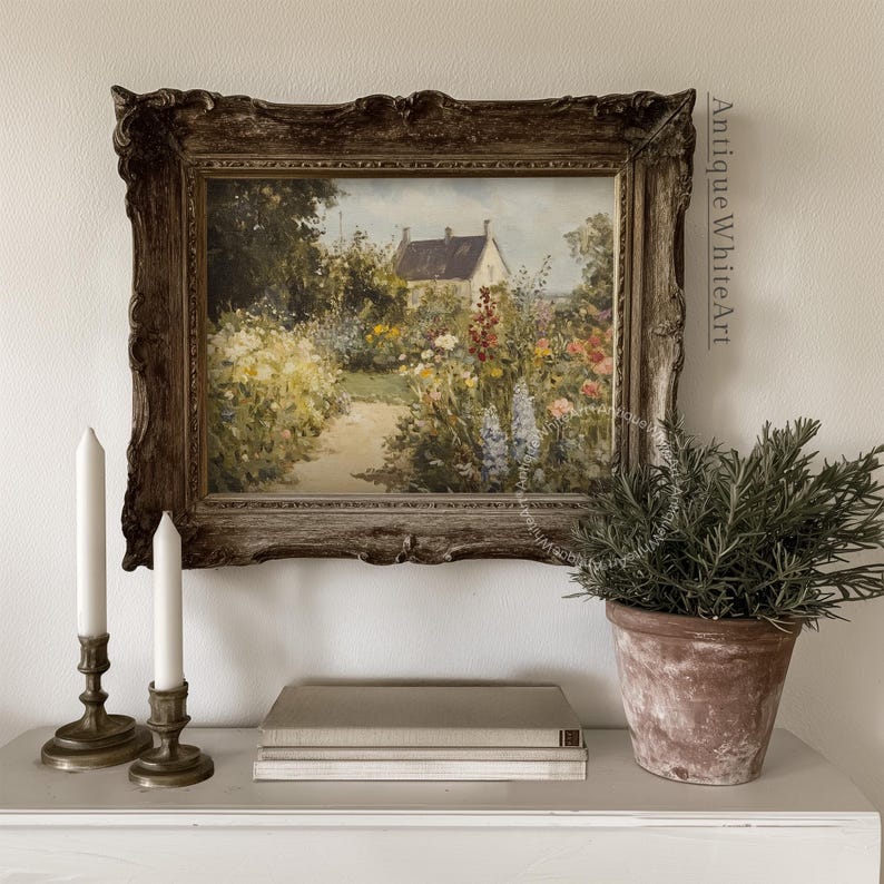 Printable Cottage Garden Wall Art, Spring Landscape Painting Print ...