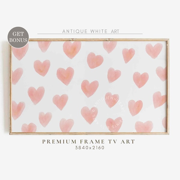 Valentine's Day Frame TV Art File, Watercolor Valentine Hearts, Muted Blush Abstract Valentines Art for Tv, Valentines Day Decor | TV260