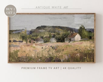 Samsung Frame TV Art, Paisaje de campo campestre, Pintura de granja vintage, Decoración de la pared de la cabaña, Descarga digital, Frame TV Art / TV32