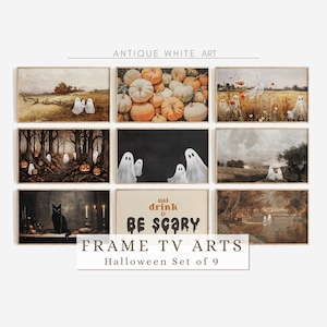Halloween Frame TV Art Set, Ghost in Wildflower Field, Vintage Fall Landscape Paintings, Halloween Spooky Arts, Samsung Frame TV Set |TS14