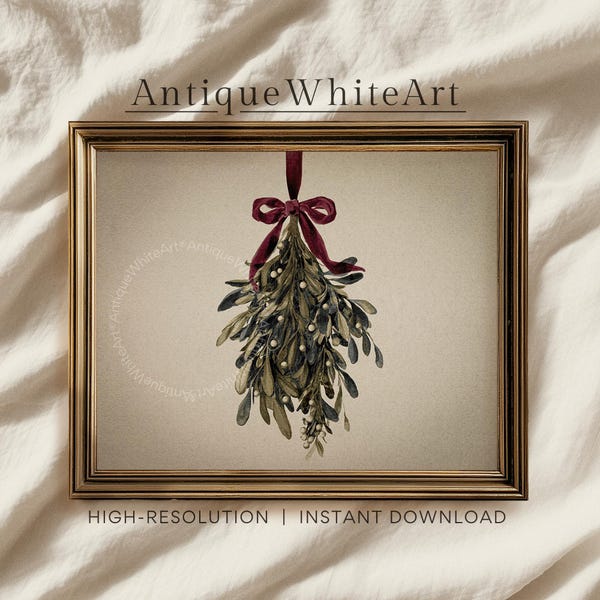 Vintage Mistletoe Christmas Print: Botanical Winter Wall Art (Digital Download) W312