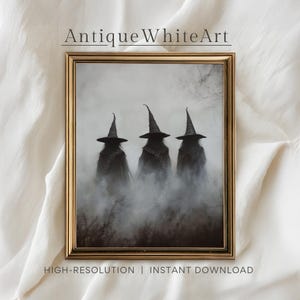Printable Halloween Witchy Prints, Witch Wall Art, Halloween Rustic Wall Decor, Farmhouse Dark Halloween Painting, Digital Download | A561