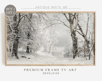 Snowy Winter Frame TV Art, Farmhouse Christmas Art for TV, Snowy Winter Landscape, Vintage Painting, Holiday Decor, Digital Download | TV112