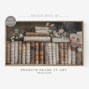 Samsung Frame TV Art, Dark Bookish Art, Still Life with Books, Library Books Frame TV, Rustic Vintage Oil Painting, Digital Download | TV370