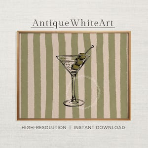 Martini Cocktail Print, Hand-Drawn Retro Bar Cart Wall Decor, Stripes Kitchen Martini Coctail Poster, Trendy Wall Art, Digital Download A451