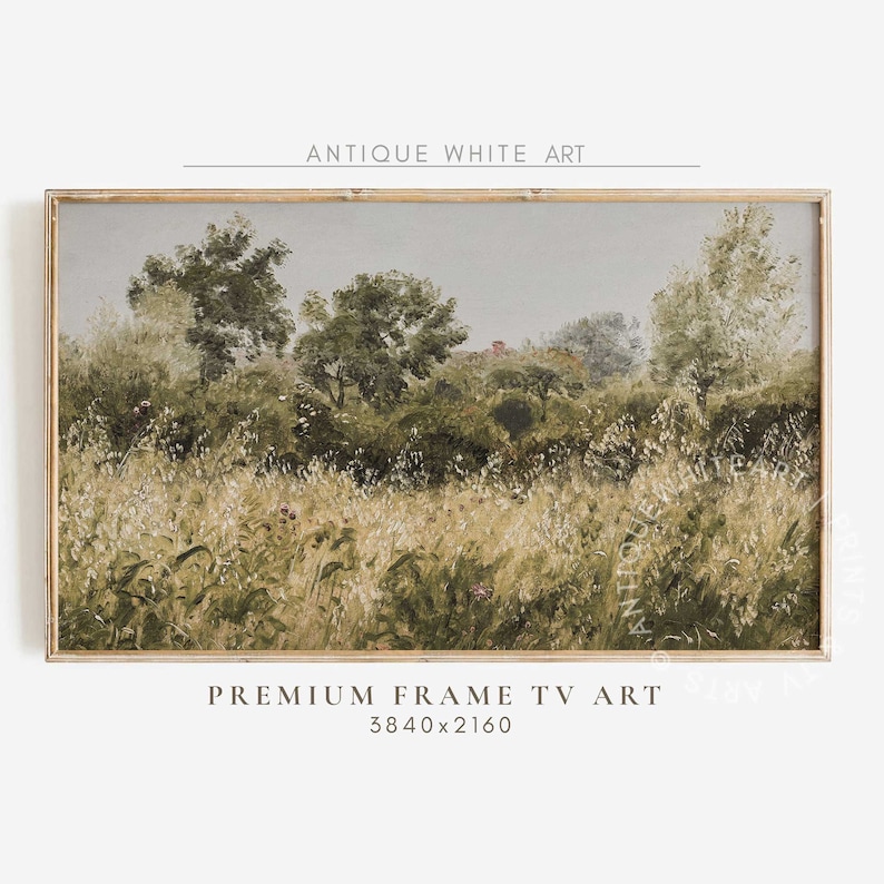 Samsung Frame TV Art, Spring Wildflower Field, Flower Meadow, Warm Tone Landscape, Country Painting, Digital Download Frame TV Art TV31 image 1