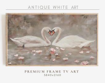Valentine's Day Frame TV Background, Valentine Muted Vintage Art, Romantic Frame TV Art, Swans in Love Tv Art, Valentines Day Decor | TV561