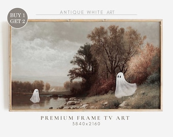 Cute Ghosts Frame TV Art, Spooky Halloween Art for Tv, Ghosts in Vintage Painting, Frame TV Halloween, Neutral Halloween Decor | TV77