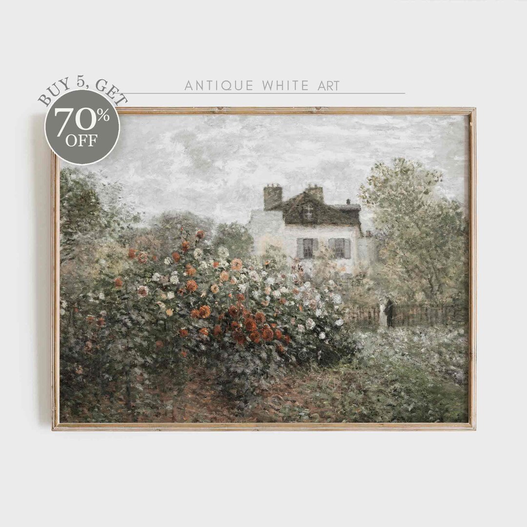 Printable Cottage & Rose Garden Wall Art, Vintage Oil Painting ...