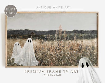 Frame TV Art, Halloween Frame TV Art, Ghost Art, Frame TV Halloween, Ghost Decor, Neutral Halloween, Fall Art, Wildflowers Landscape | TV76